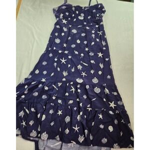 Navy Blue Seashell Starfish Coastal Nautical Ocean Cutout Back Maxi Dress XXL